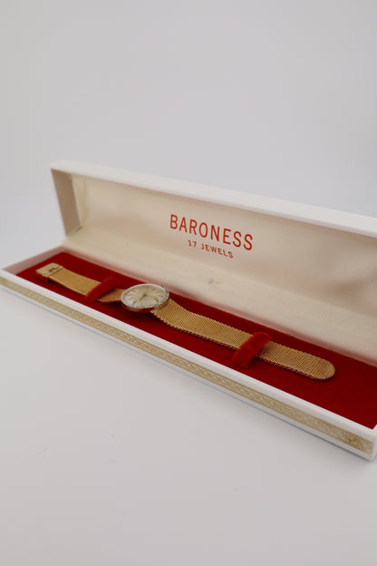 Vintage Baroness 1970's 17J Manual Wind Crystal Bezel Women's Watch - Integrated Bracelet, Box