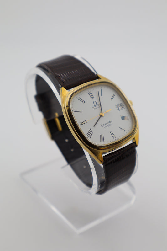 Vintage 1981 Omega Seamaster De Ville Quartz Ref. 196.0218 Cal. 1337 (17J) Date Gold-Plated