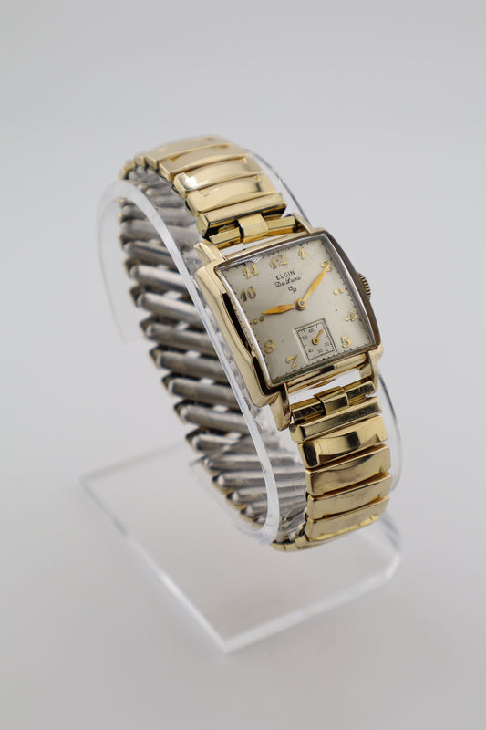 Vintage 1950s Elgin De Luxe Square Tank 17J Manual Wind 10KGF Small Seconds Men's Watch